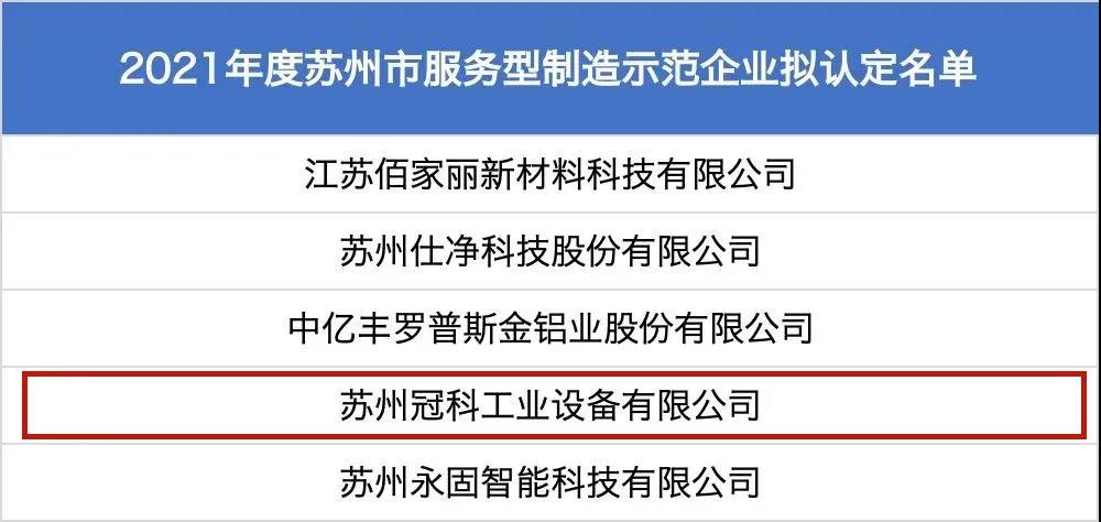 苏州游艇会yth工业设备有限公司获评为“2021年度苏州市服务型制造示范企业（总集成总承包）”