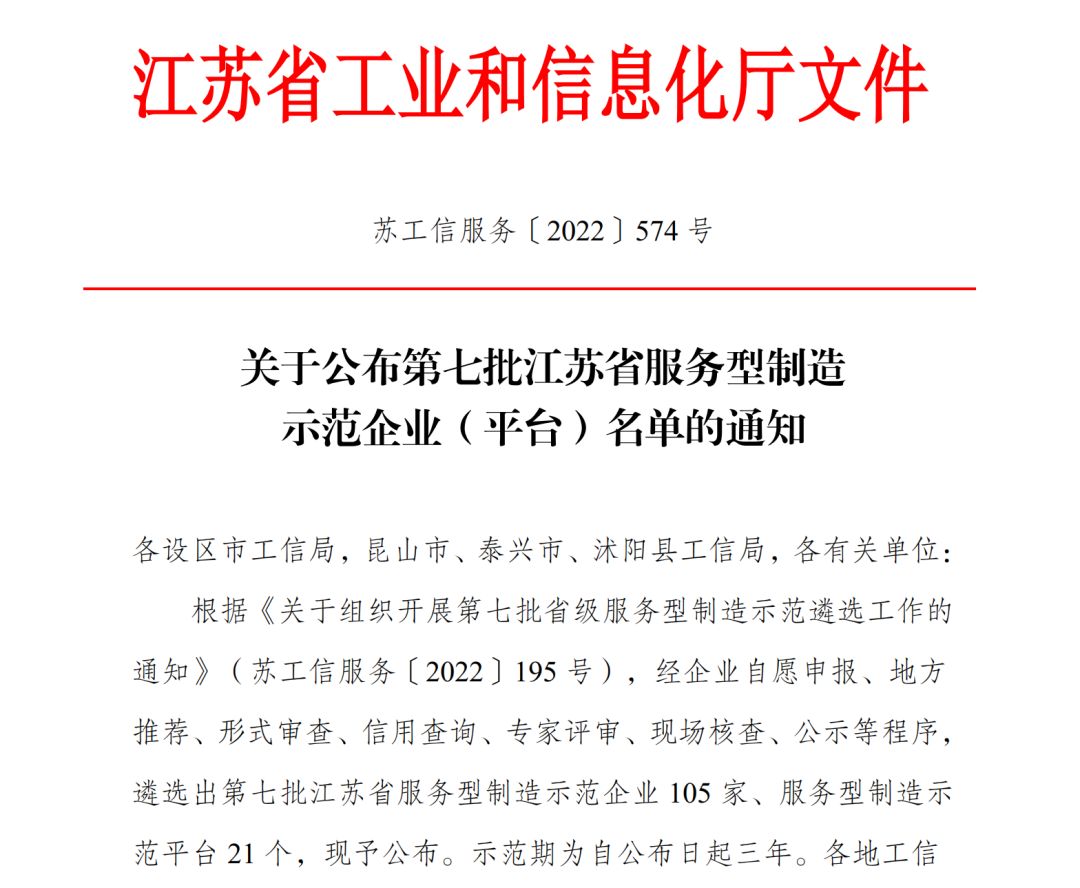 苏州游艇会yth工业设备有限公司获评江苏省服务型制造示范企业